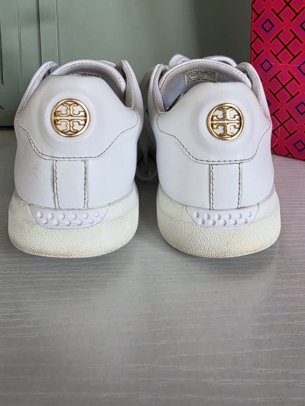 Tory Burch White Leather Sneakers with Gold Logo Accents